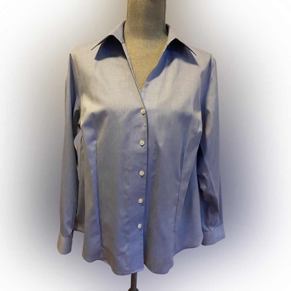 Jones New York Signature Woman Blue Non-Iron Shirt, Size 1X
